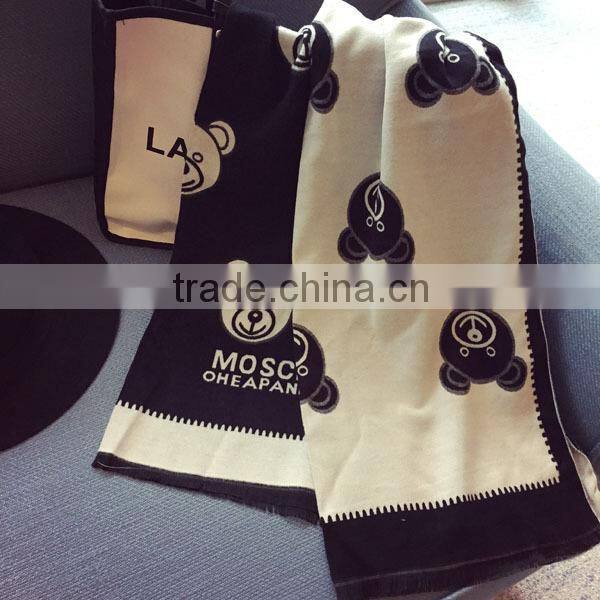 New Ladies Fashion Bear Printed Pashmina Wool Scarf