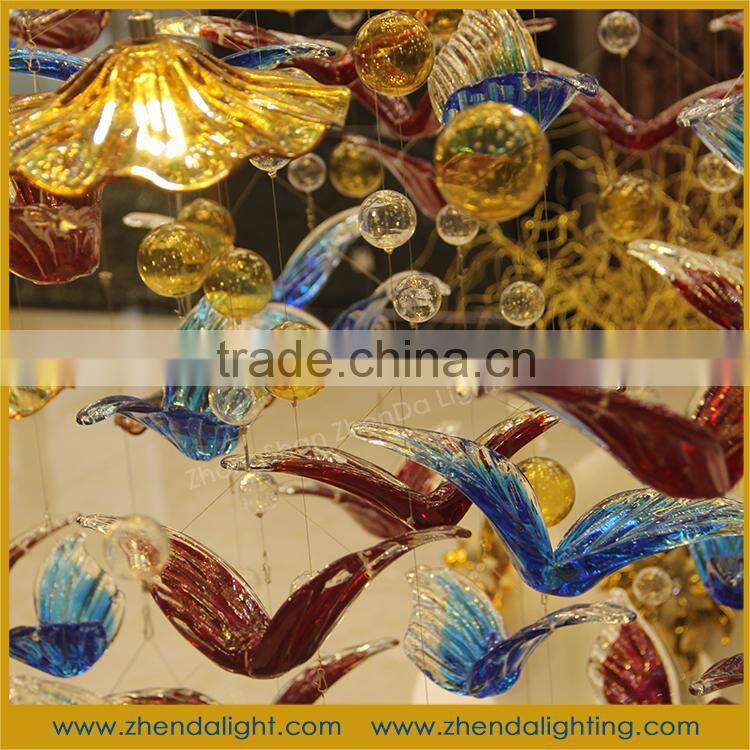 China hand blown glass chandelier decoration & Color glazed chandelier for hotel lobby