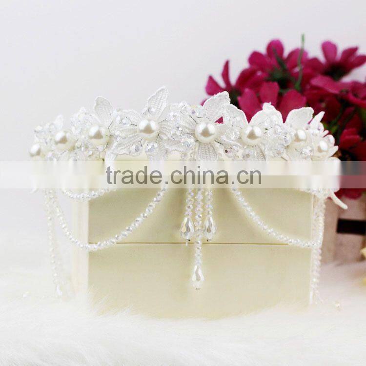Women Wedding Party Hair Accessory Gold Headband Side Wave Metal Chain Headpiece Fashion Faux Pearl Beads Hair Jewelry Festival