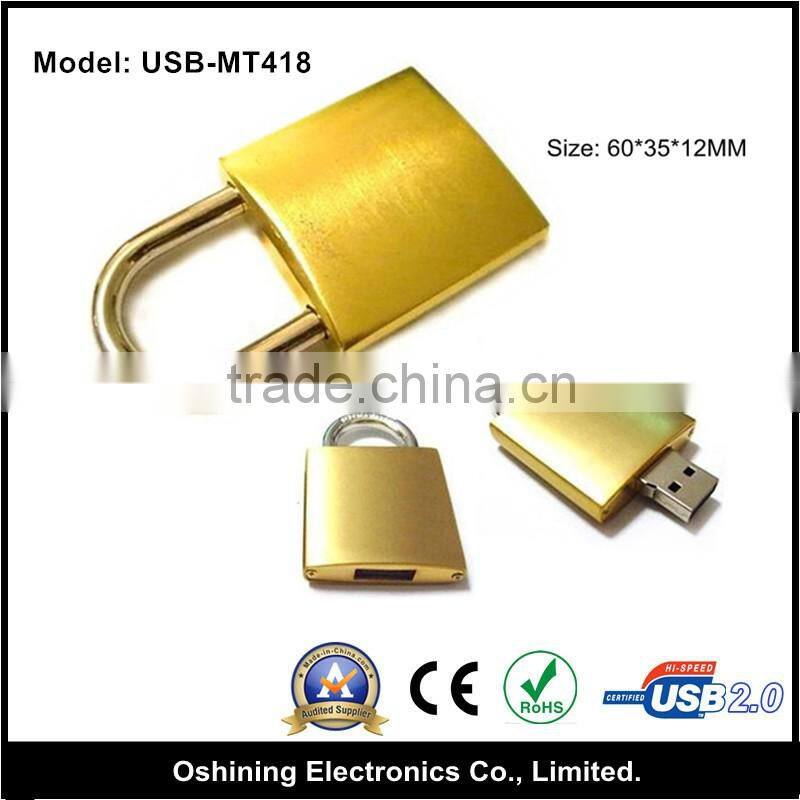 Golden lock shape bulk cheapcustom logo 2.0 usb flash disk (USB-MT418)