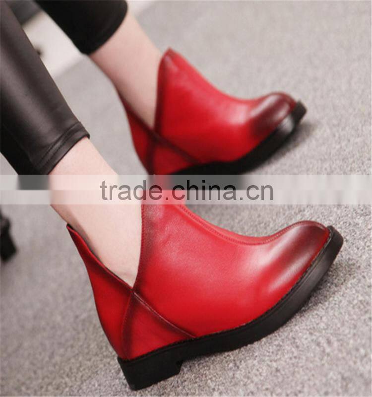 Stylish ladies red leather designer wine red pretty brush color skin women boots