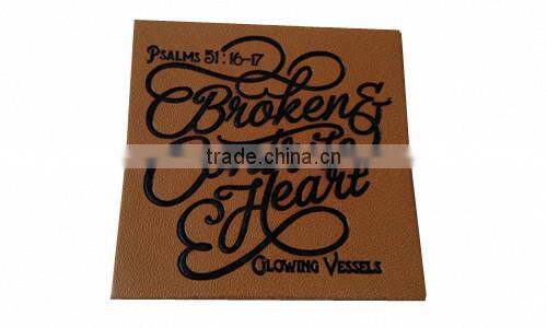 Custom good quality brown embossed leather logo patch