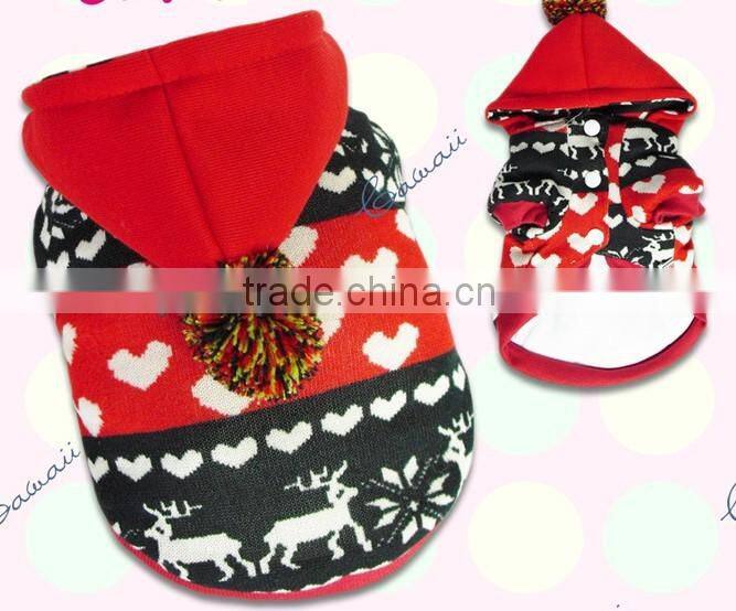 Red Christmas Fleece Dog Hoodie Clothes superwarm