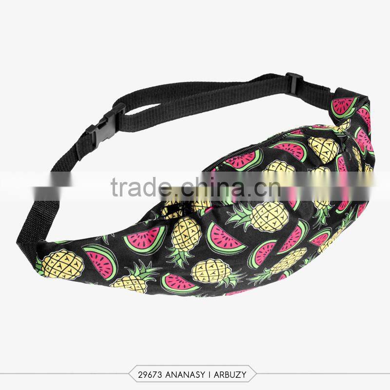 Factory wholesaler fashion snacks fruits printed waist leg bag for summer women and ladies