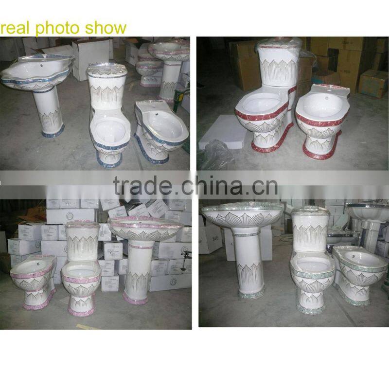 Embossment Ceramic Decorated two piece Toilet ,sanitary ware toilet set