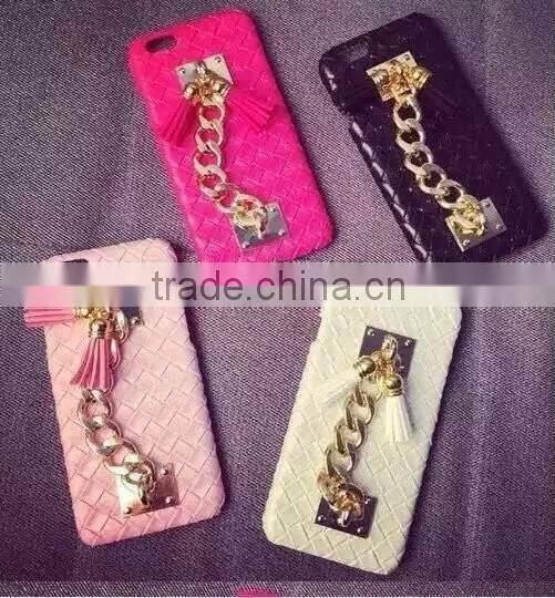 Luxury Plush Rabbit Fur Ball Tassel Pearl Chain PU Leather Hard Mobile Phone Cover Case For iPhone 6 G 6S Plus