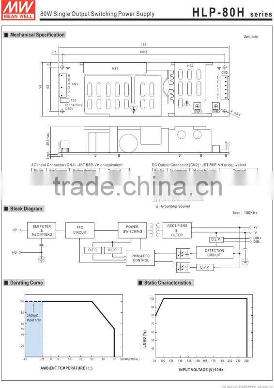 meanwell 80W single output swithching power supply