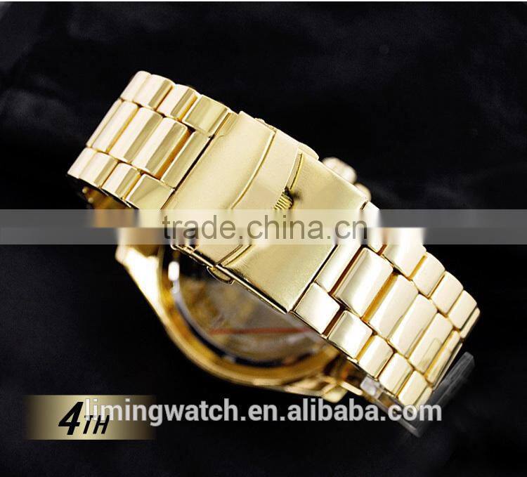 2015 Newest Luxury Top Quality Big Face IP gold Stainless Steel Watch Man