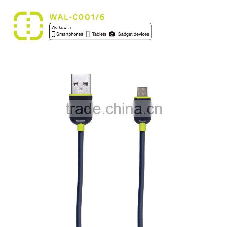 walnut 2m length black micro USB cable for universal phone