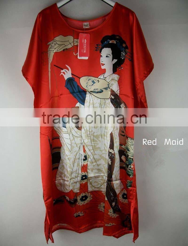 Comfortable And High Quality Satin Sleepwear Nightgown Night dress Robes Chinese painting style