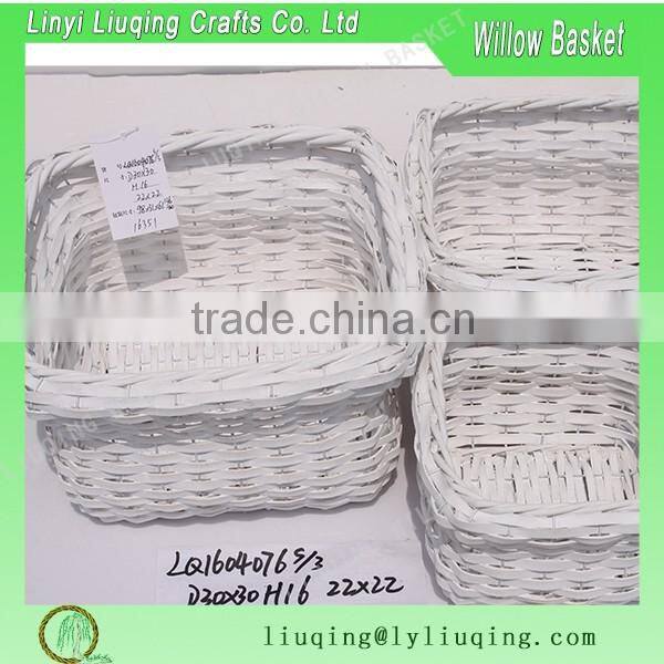 12" white wicker basket for plant with plastic linner