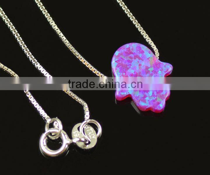Fashion 11x13mm OP55 Gold Plating sterling silver pink synthetic opal hamsa halskette