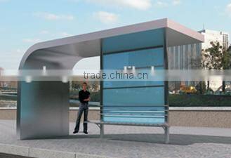 Stainless Steel Bus Service Shelter Station with Tempered Glass for Outdoor Advertising