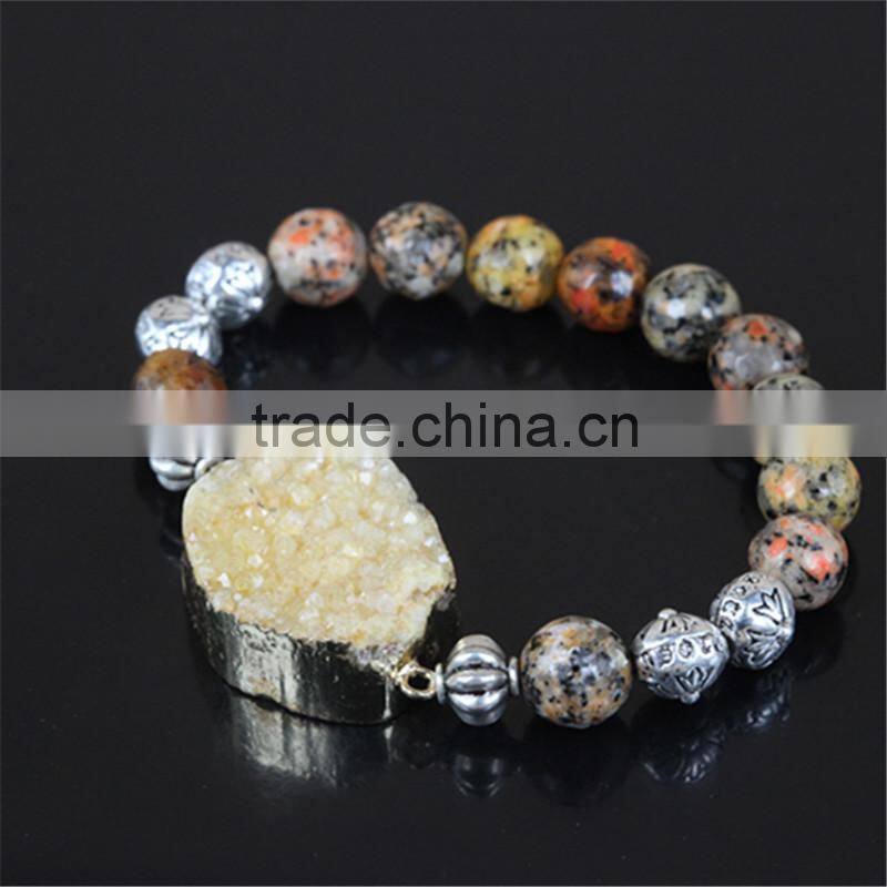 kjl-cst7 wholesale New design charm gold microscope beads men bracelet natural 8mm regalite stone beads women bracelet