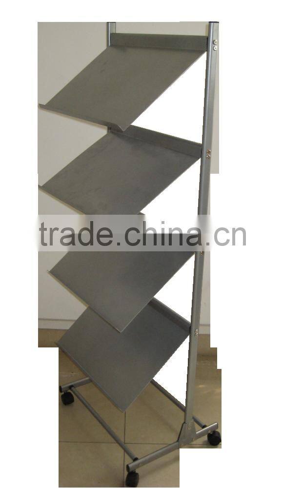 Easy to Move Floor Standing Silver Color Magazine Display Rack