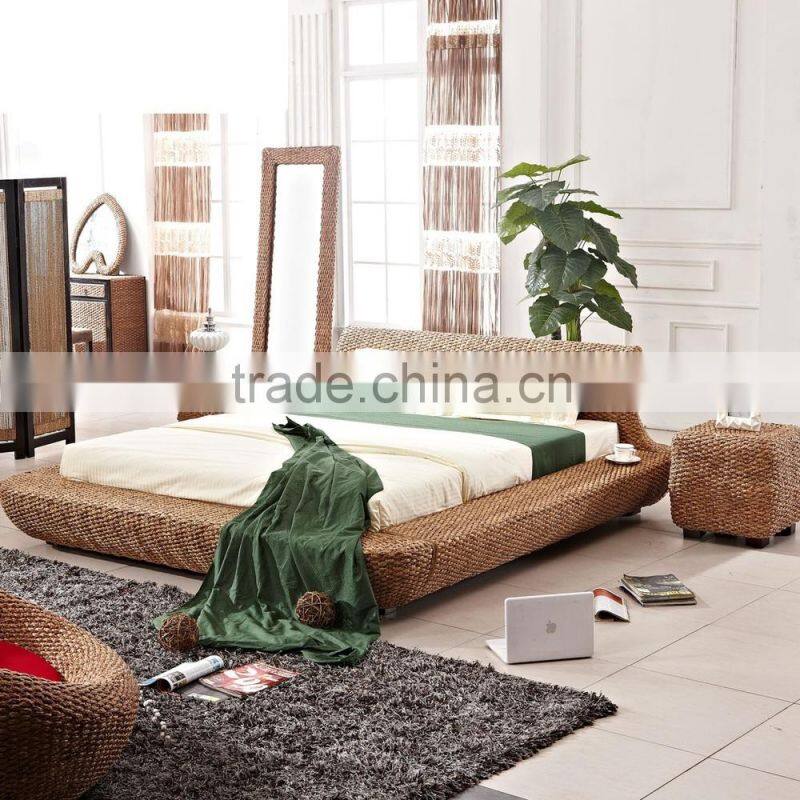 Luxury decorating hotel& resort bedroom set furniture (Hand woven by wicker,hyacinth & Acacia wooden frame )