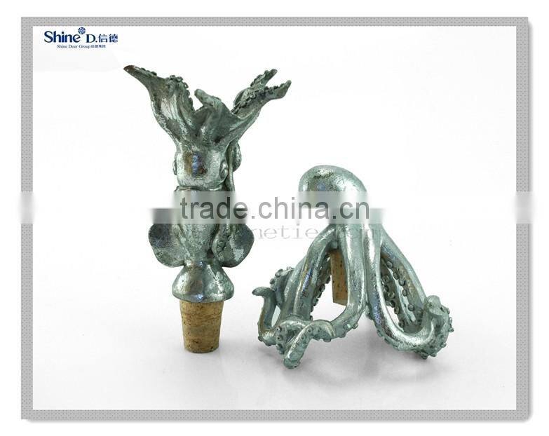 silver foil lighted seahorse bottle stopper/octopus wine bottle stopper with wooden cork make you own wine bottle stopper