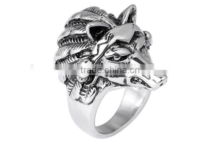 KSTONE Men's Silver 316L Stainless Steel animal skull biker ring