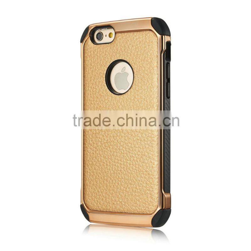 Lichi Texture Hybird TPU+PC Armor Case for iPhone 6 6s 6 Plus 6s Plus Samsung s7 s7edge 2 in 1 Electroplating Cases