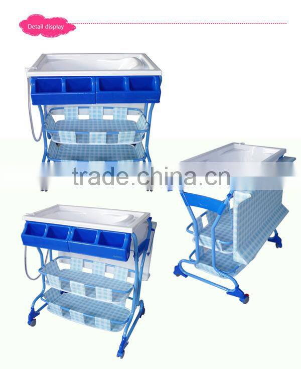 wholesale cheap plastic baby chaing table with two layer storage