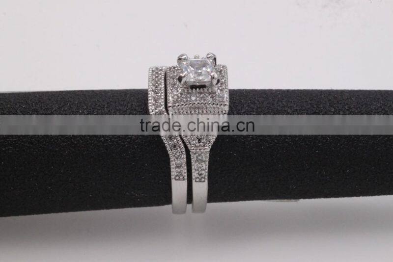 fashion 925 silver jewelry two set pave setting ring