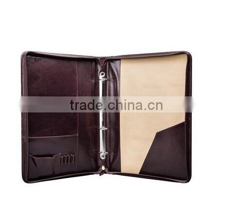 Boshiho dark brown crazy horse cowhide leather portfolio folder