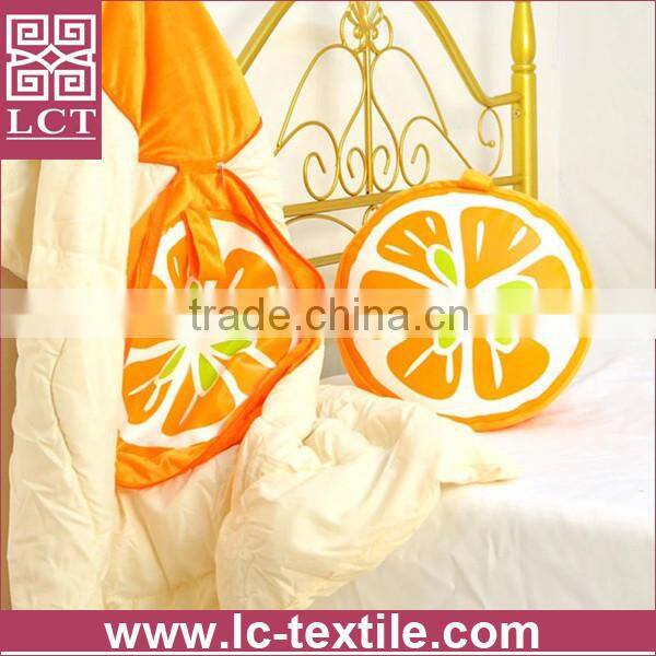 wholesale cute design soft plush fabric round shape fruit pillow featuring blanket inside(LCTP0062)