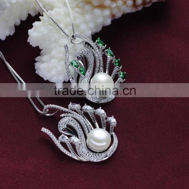 10-11mm elegant beautiful swan shaped real freshwater pearl pendant with silver