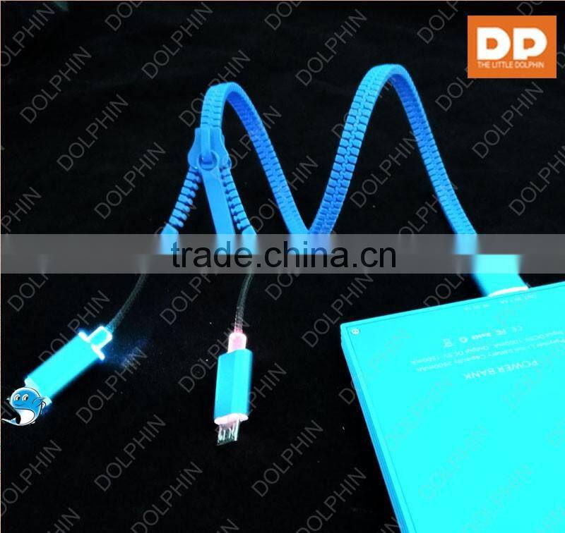 Colorful zipper flat cable oem brand logo custom usb data cable