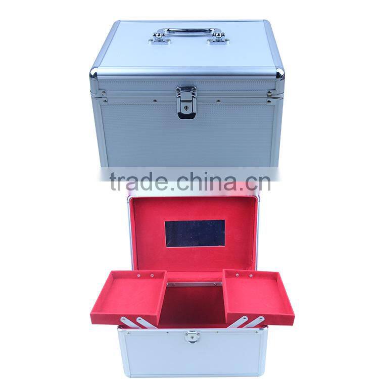 Fashion Aluminum Frame Silver Nail Polish Carrying ABS Jewelry Case With Mirror