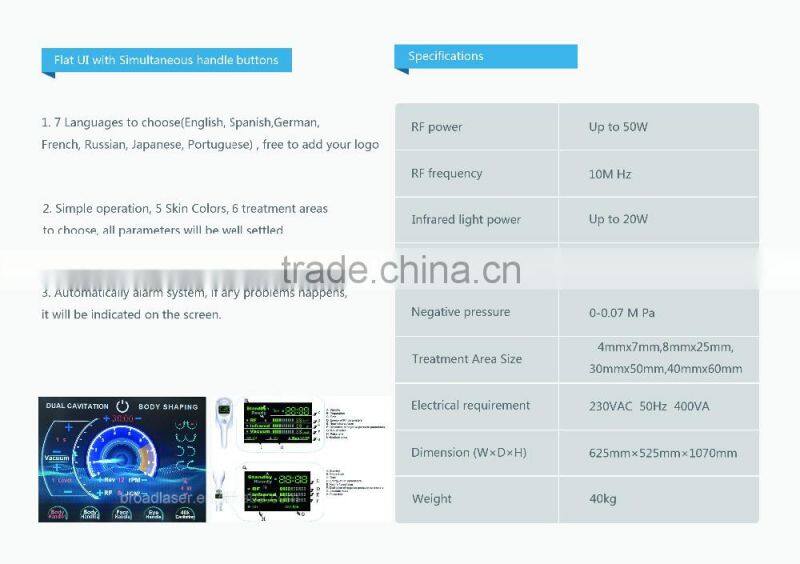 New ultrasonic 40k cavitation vaccum face shape calculator /ultrasound vacuum body contouring slimming machine