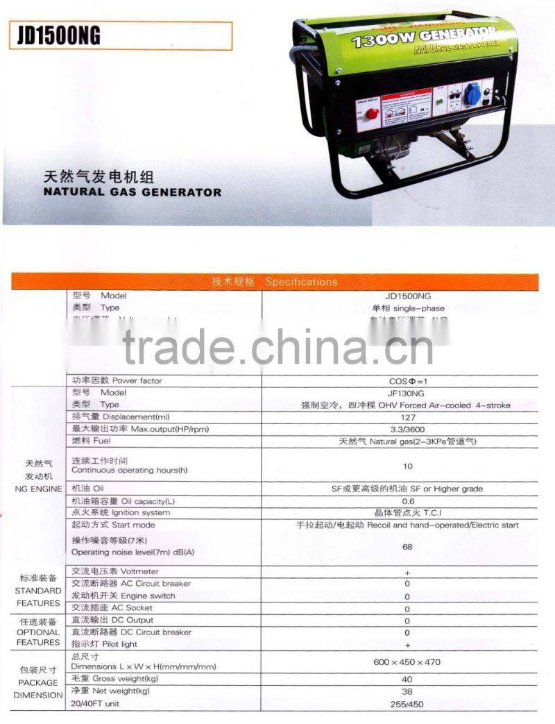 1.0kw/3.3hp single-phase natural gas generator engine