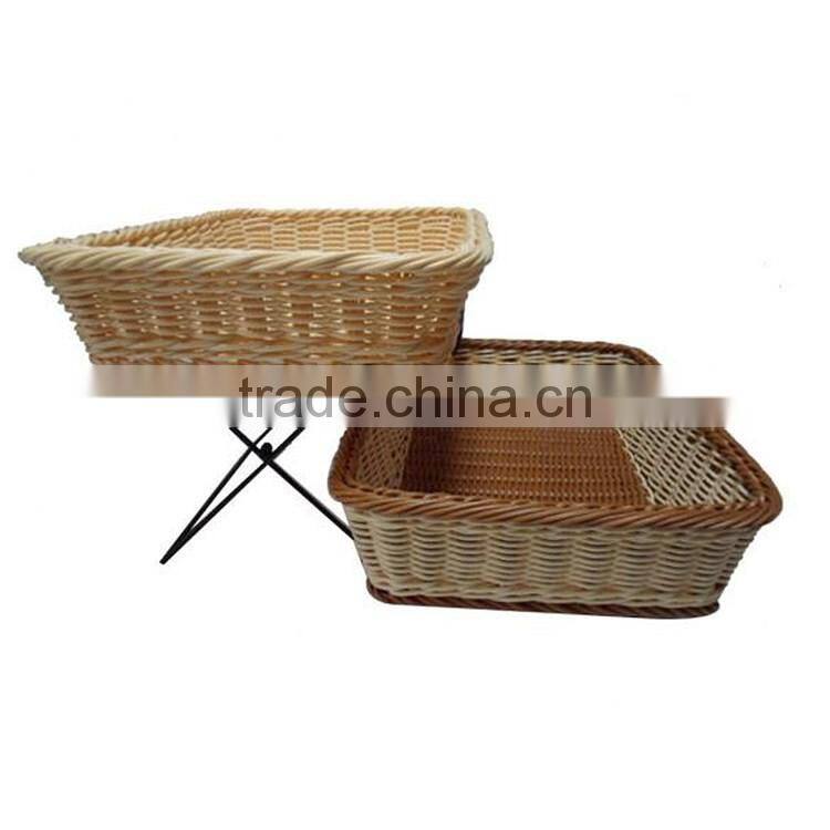S&D household rattan wicker standing plastic fruit tray 2 layer kitchen storage rack/shelf
