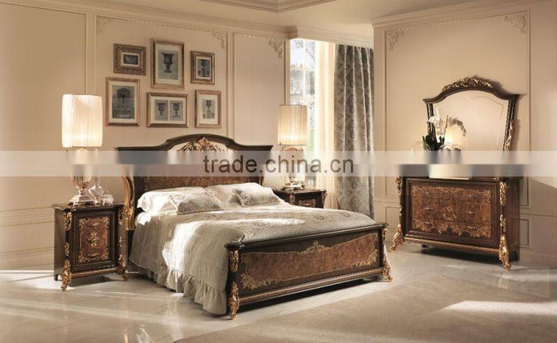 Solid Wood Golden Color Five Door Wardrobe/Luxury Italian Bedroom Furniture(MOQ=1 SET)