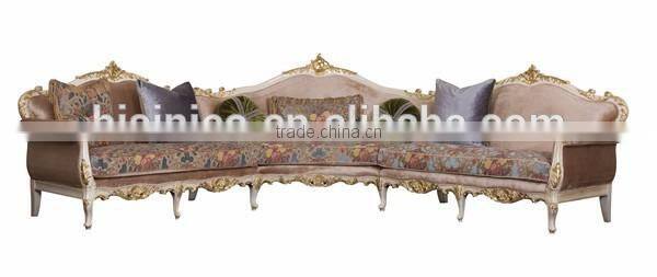 Retro Style Sectional Sofa Lliving Room Furniture, Solid Wood Carved Eight Seater Corner Sofa Set