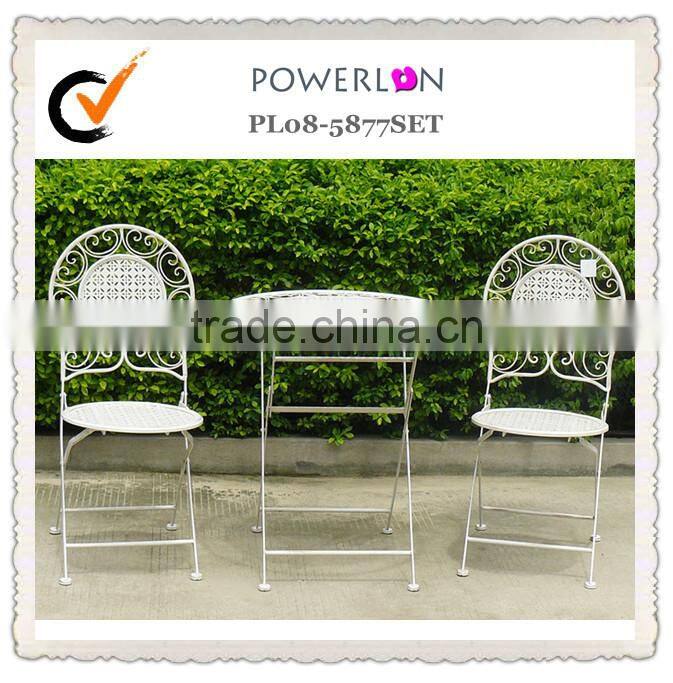Lovely Light Weight Folding Wrought Iron Antirust Metal Antique White Outdoor Decorative Garden Furniture