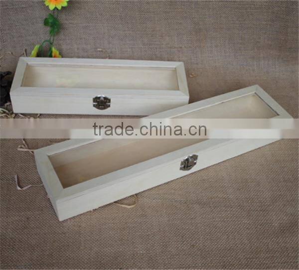 Natural wholesale unfinished wooden long stem rose box with clear lid