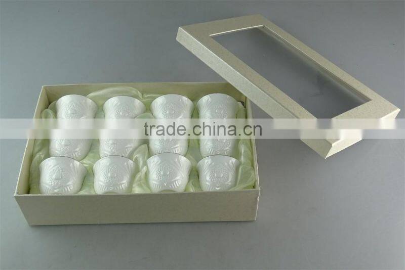 White ceramic tea cup for wholesale 12 pcs per set,with color box.good quality in stock