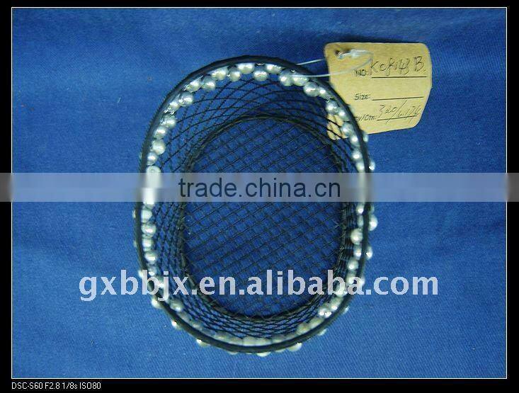 Egg shaped black wire decorative with white pearl brush holder crafts