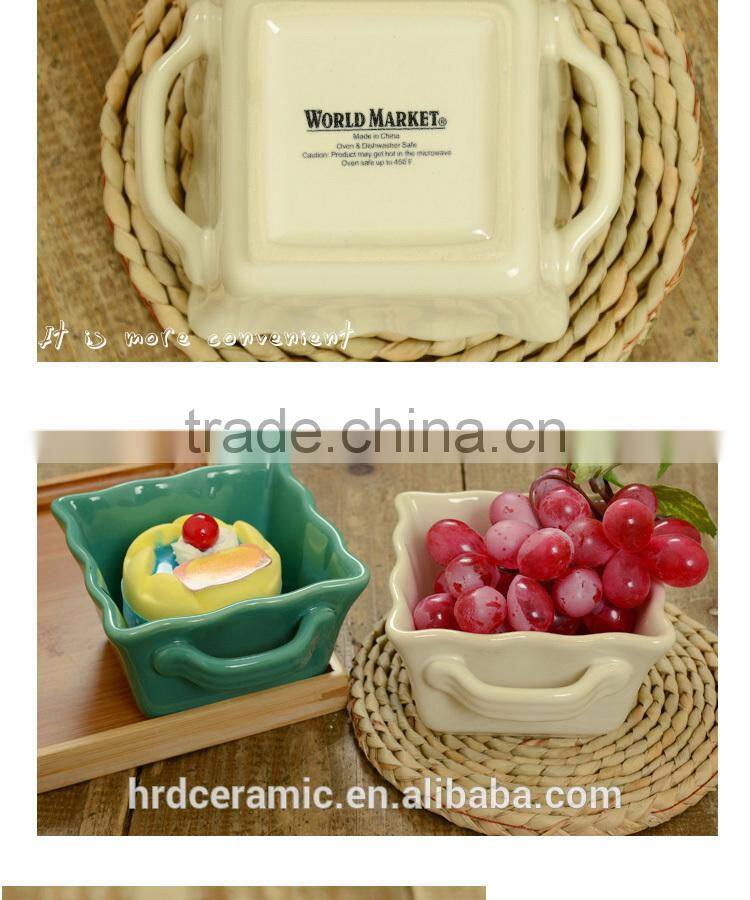 New style decorative bakeware square shape ceramic bakeware with handles