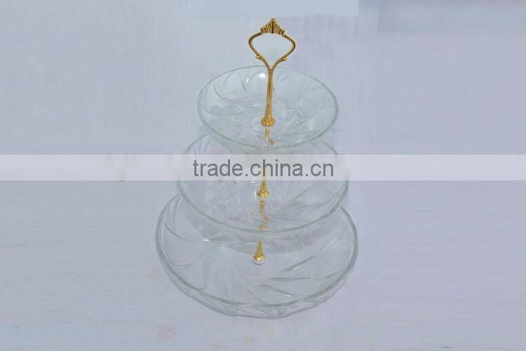 deep round glass plate set with golden plating metal holder
