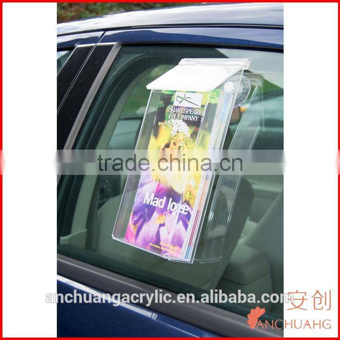 Clear Acrylic Out Door Brochure Holder With Snapping Lid, Window Mount,Wall Mount, Suction Cups Included