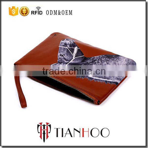 China Supplier Fashion Leather Hand Bags Clutch Bag with Zipper Strap Clutch Bag