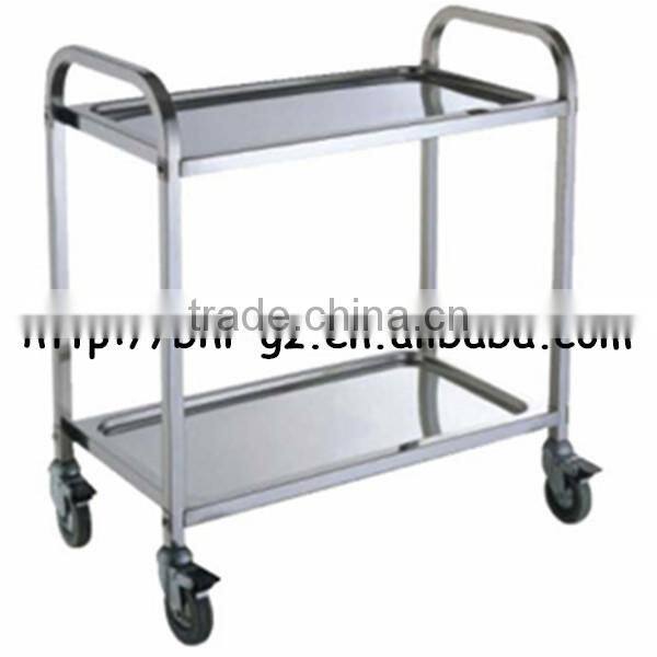 Guangzhou hotel restaurant supply square tube two tier movable stainless steel trolley cart trolley manufacturers C263