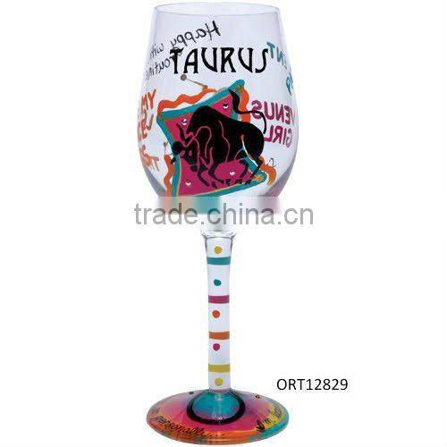 fancy hand painted wine glass