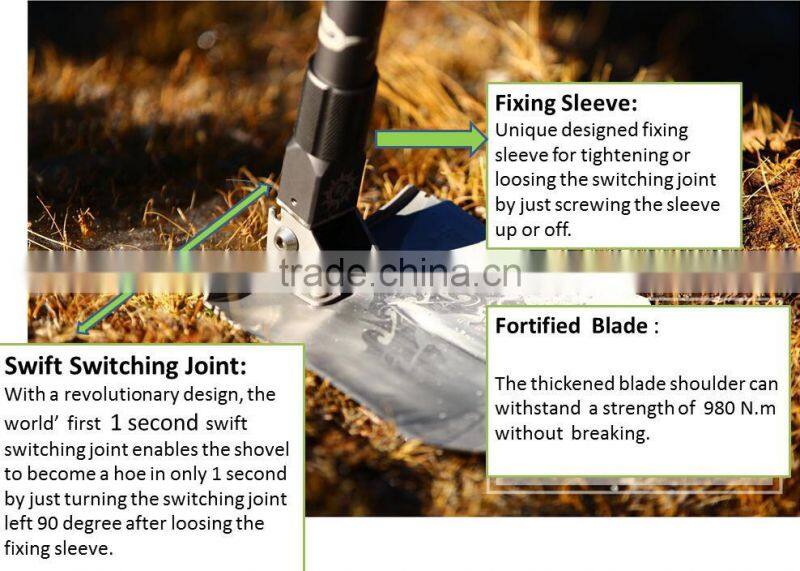 New Function Outdoor Multifunction Fishing Tool Knife Shovel Hammer Fire Flint Flashlight