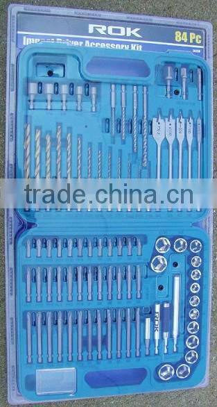84PCS Socket &Drills Bits Set(SOCKET ADAPTOR/SCREWDRIVER BIT CRV/FLAT WOOD BITS WITH HEX SHANK)