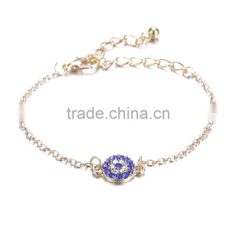 rhinestone evil eye charm gold chain bracelet