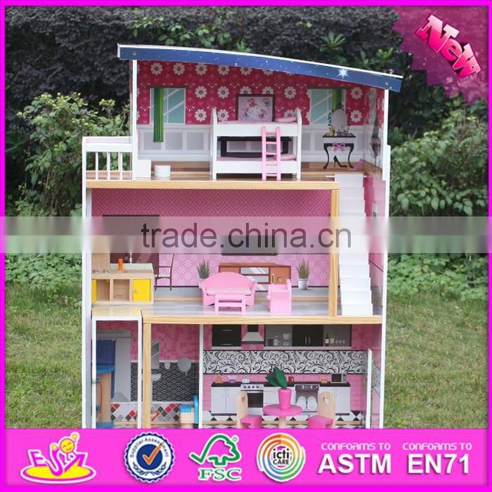 2016 new design children home play toy model wooden doll house kits W06A214