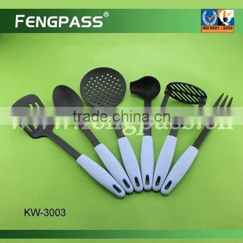 Stainless steel kitchen utensil with plastic handle